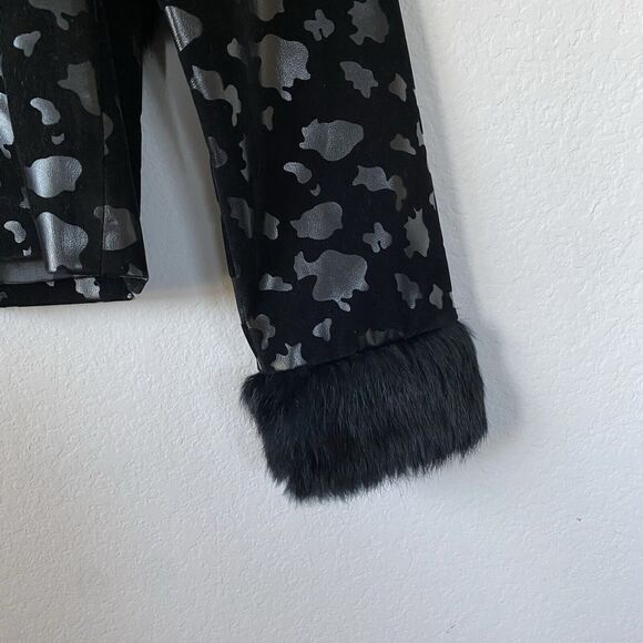 She’s Black Faux Leather Fur Trimmed‎ Jacket Coat cropped Glam Size Junior Small - Picture 6 of 14